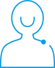 A blue and black picture of a person with a microphone