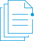 A blue line drawing of some papers