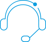 A blue line drawing of a headset on black background